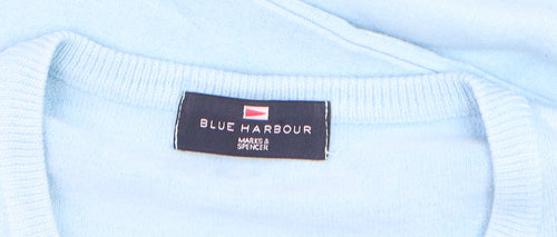 Marks and Spencer Blue Harbour Men's Blue V-Neck Acrylic Jumper Size L