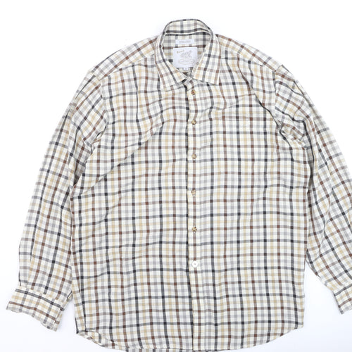 Bonart Women Brown Check Long Sleeve Button-Up Cotton Blend Shirt Size 16