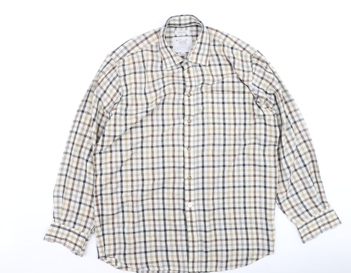 Bonart Women Brown Check Long Sleeve Button-Up Cotton Blend Shirt Size 16