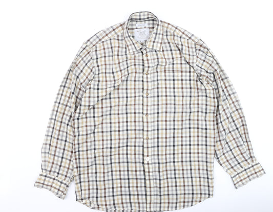 Bonart Women Brown Check Long Sleeve Button-Up Cotton Blend Shirt Size 16