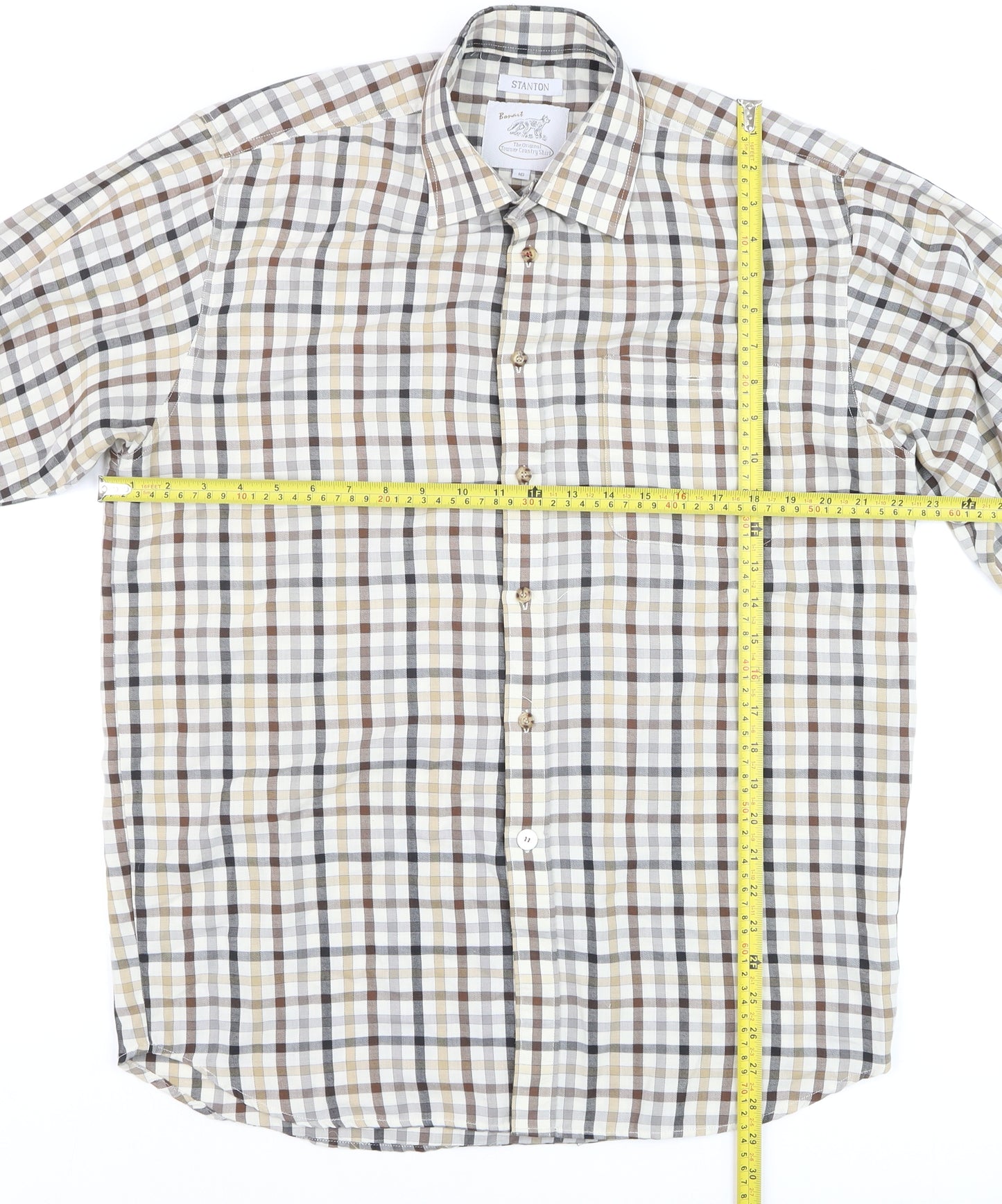 Bonart Women Brown Check Long Sleeve Button-Up Cotton Blend Shirt Size 16