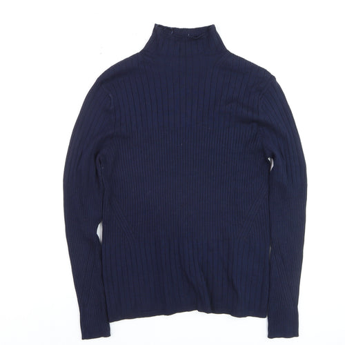 Marks and Spencer Womens Blue Ribbed Mock Neck Jumper Size 14