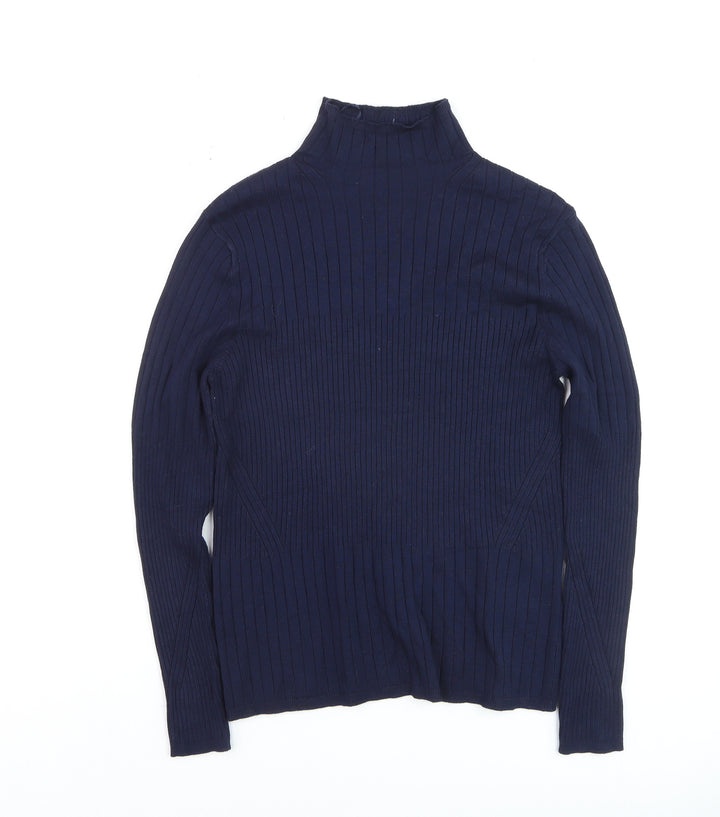 Marks and Spencer Womens Blue Ribbed Mock Neck Jumper Size 14