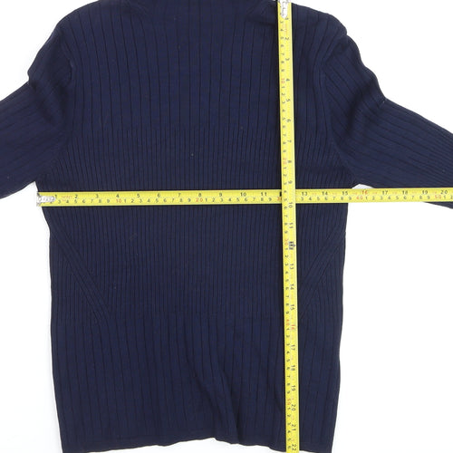 Marks and Spencer Womens Blue Ribbed Mock Neck Jumper Size 14