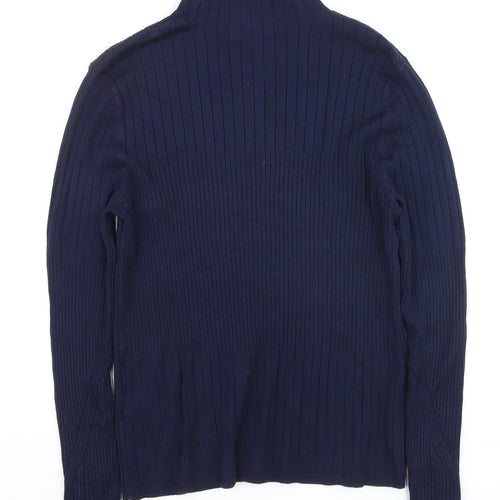 Marks and Spencer Womens Blue Ribbed Mock Neck Jumper Size 14
