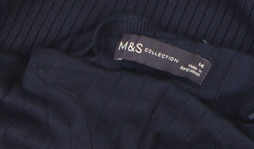Marks and Spencer Womens Blue Ribbed Mock Neck Jumper Size 14