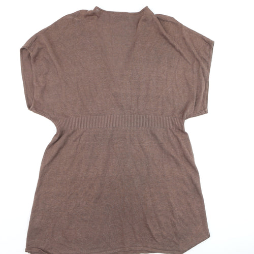 Principles Womens Brown Linen Blend Tunic Top M V-Neck Short Sleeve