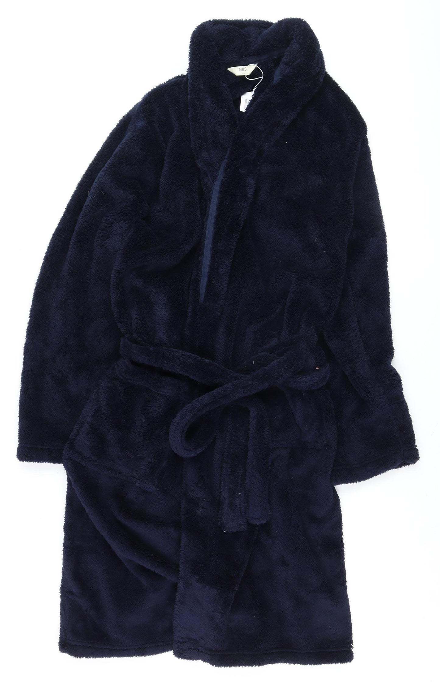 Marks and Spencer Men's Navy Blue Fleece Robe Medium Belted Soft Warm