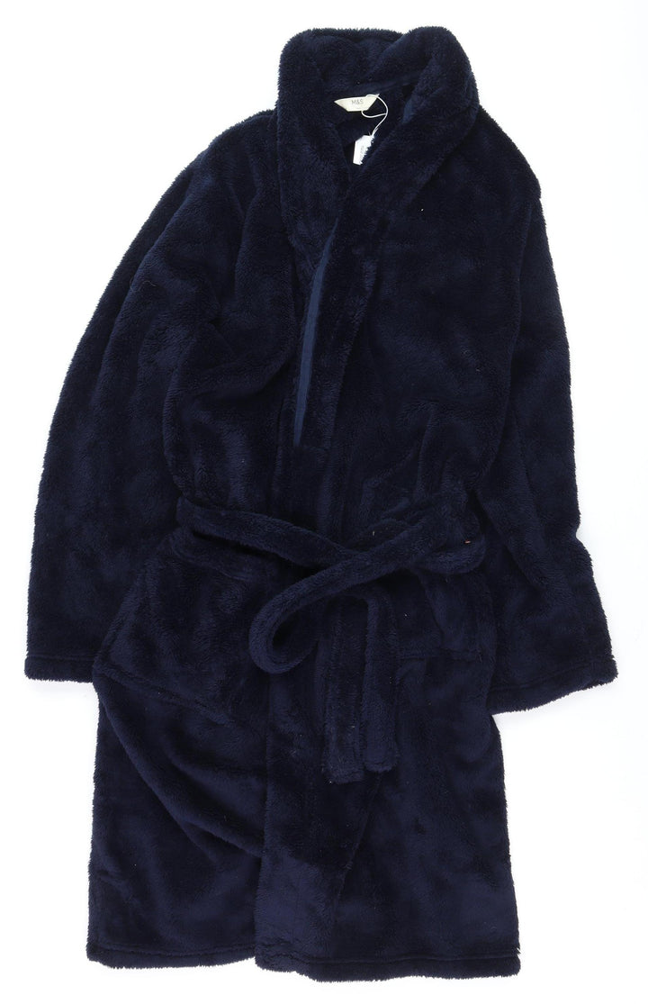 Marks and Spencer Men's Navy Blue Fleece Robe Medium Belted Soft Warm