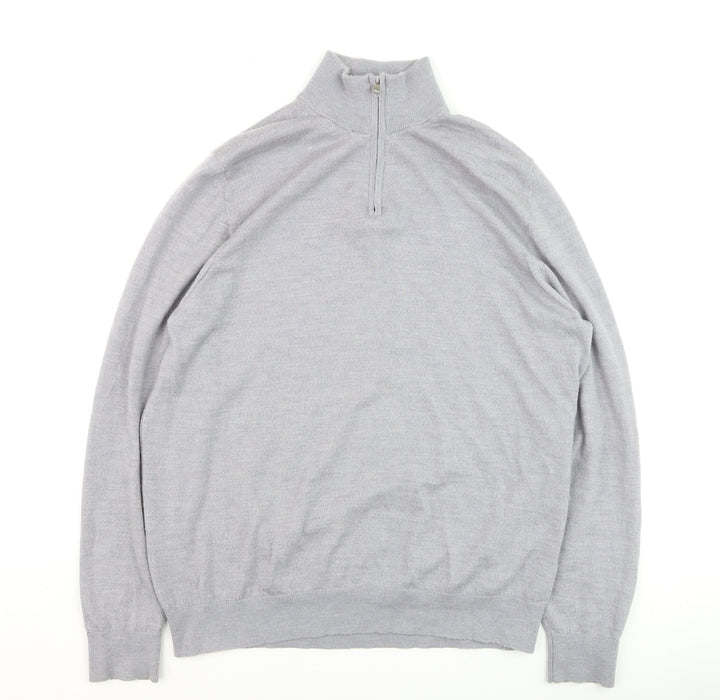 Marks and Spencer Men’s Grey Wool 1/2 Zip Jumper XL