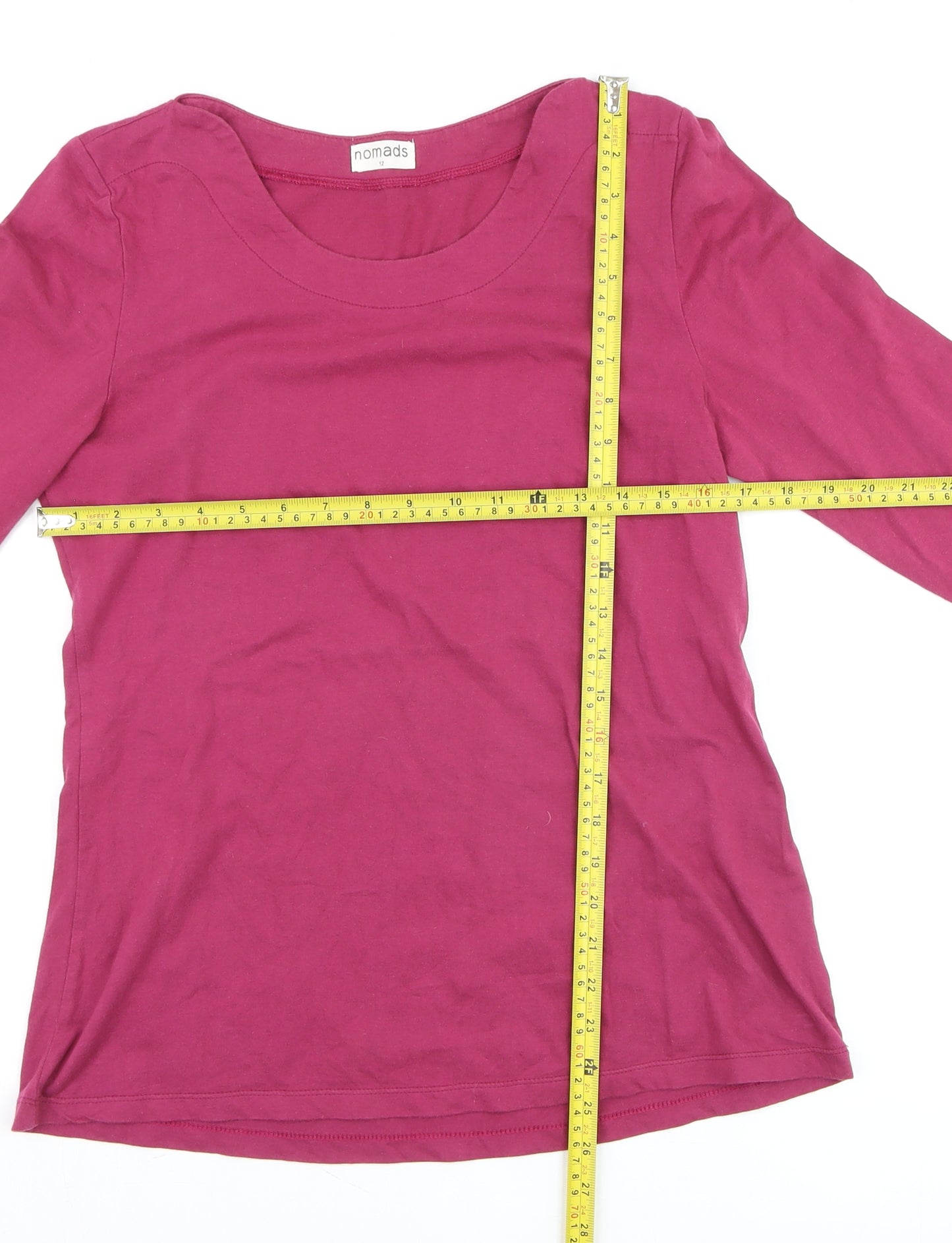 Nomads Women Pink Cotton Long Sleeve Basic T-Shirt Size 12