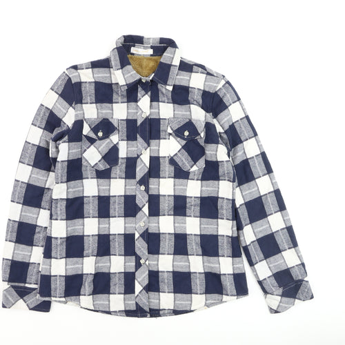 JIANG VI XUAN Boys Blue Check Flannel Long Sleeve Button-Up Shirt XL