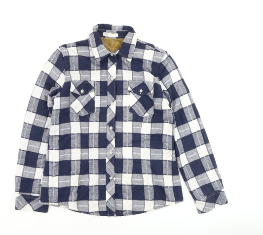JIANG VI XUAN Boys Blue Check Flannel Long Sleeve Button-Up Shirt XL