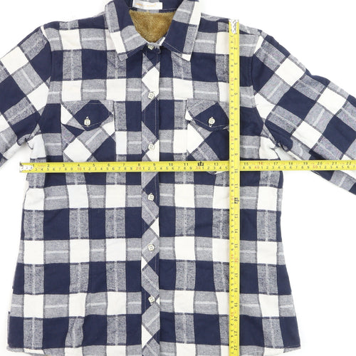 JIANG VI XUAN Boys Blue Check Flannel Long Sleeve Button-Up Shirt XL