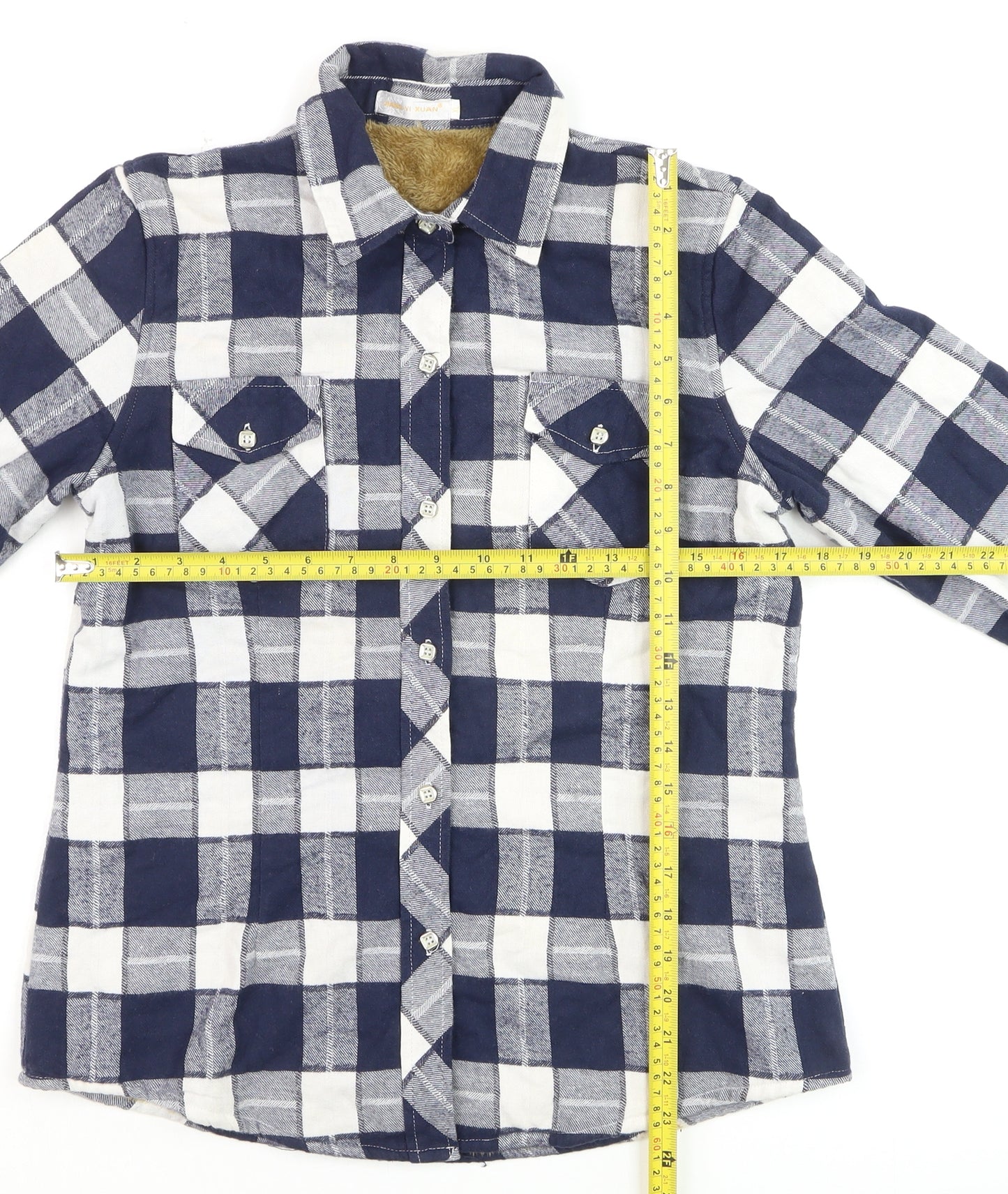 JIANG VI XUAN Boys Blue Check Flannel Long Sleeve Button-Up Shirt XL