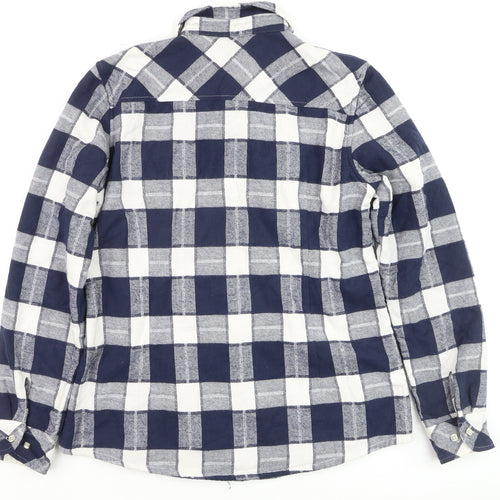 JIANG VI XUAN Boys Blue Check Flannel Long Sleeve Button-Up Shirt XL