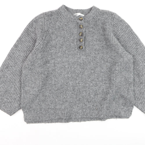 Zara Women Grey Wool Blend Henley Jumper Size S