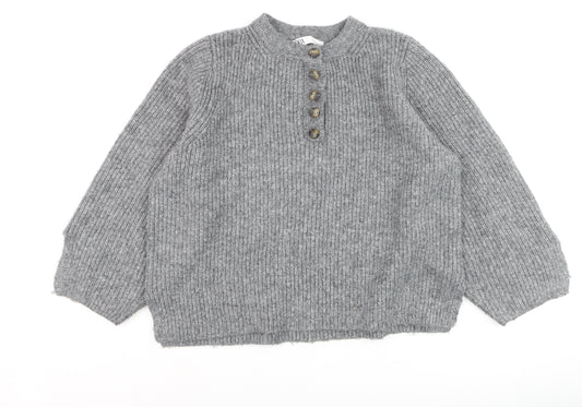 Zara Women Grey Wool Blend Henley Jumper Size S