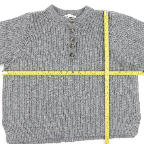 Zara Women Grey Wool Blend Henley Jumper Size S