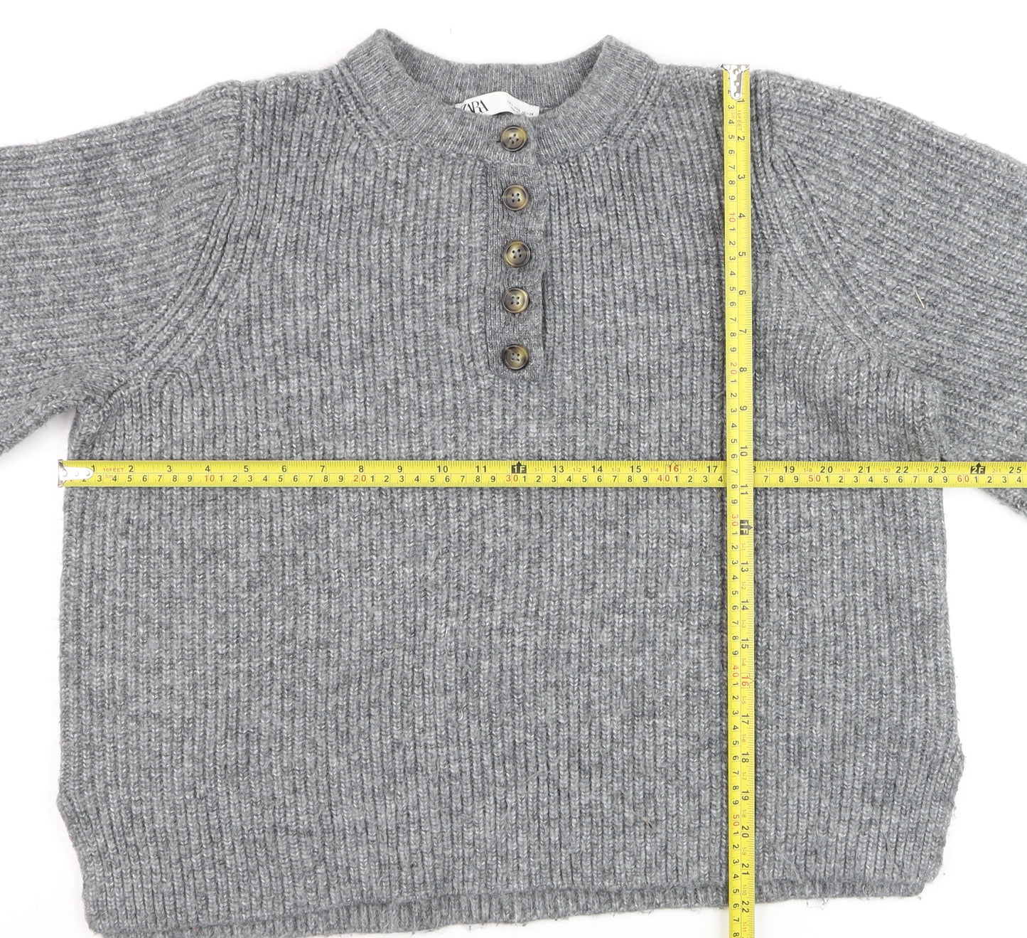 Zara Women Grey Wool Blend Henley Jumper Size S