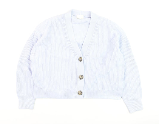 H&M Women’s White XL Chunky Knit V-Neck Button Cardigan