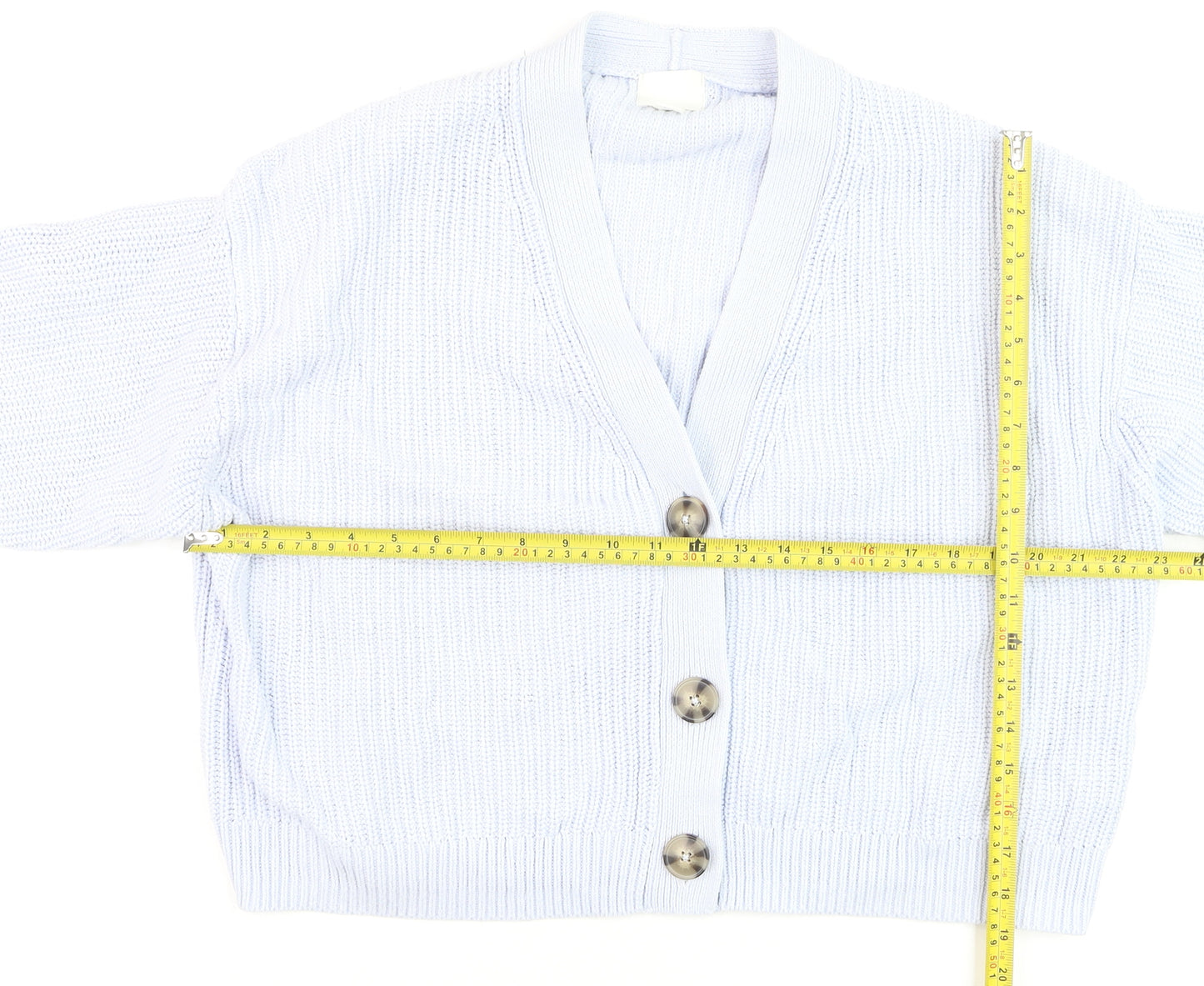 H&M Women’s White XL Chunky Knit V-Neck Button Cardigan