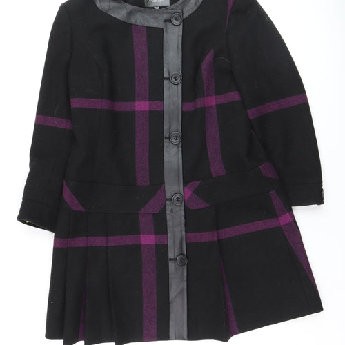 Marks and Spencer Limited Collection Women's Black Purple Checked Wool Coat UK 14