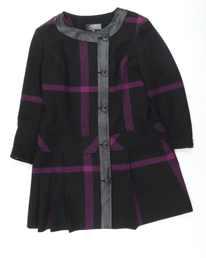 Marks and Spencer Limited Collection Women's Black Purple Checked Wool Coat UK 14