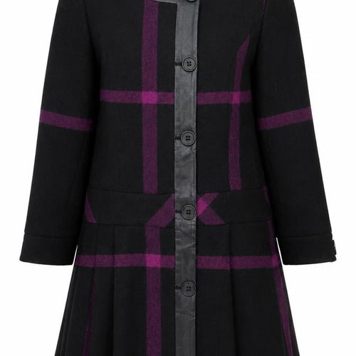 Marks and Spencer Limited Collection Women's Black Purple Checked Wool Coat UK 14