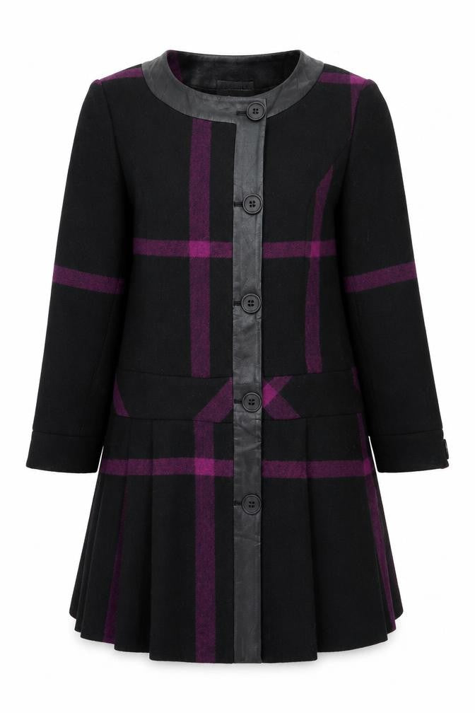 Marks and Spencer Limited Collection Women's Black Purple Checked Wool Coat UK 14