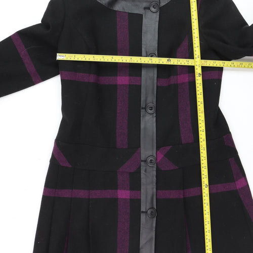 Marks and Spencer Limited Collection Women's Black Purple Checked Wool Coat UK 14