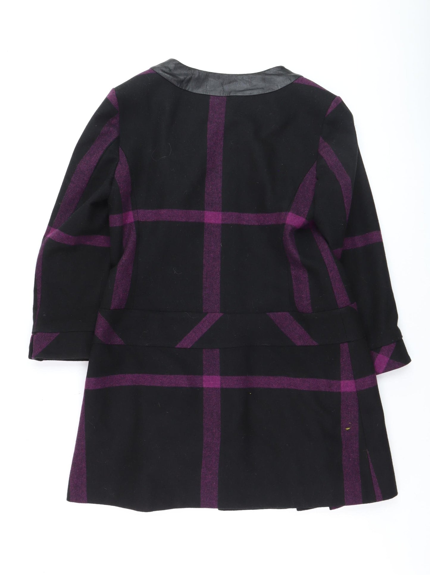 Marks and Spencer Limited Collection Women's Black Purple Checked Wool Coat UK 14