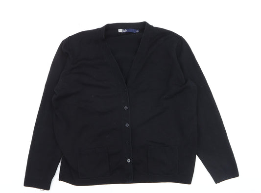 Isle Womens Black Wool V-Neck Cardigan L 18-20 Long Sleeve Knit