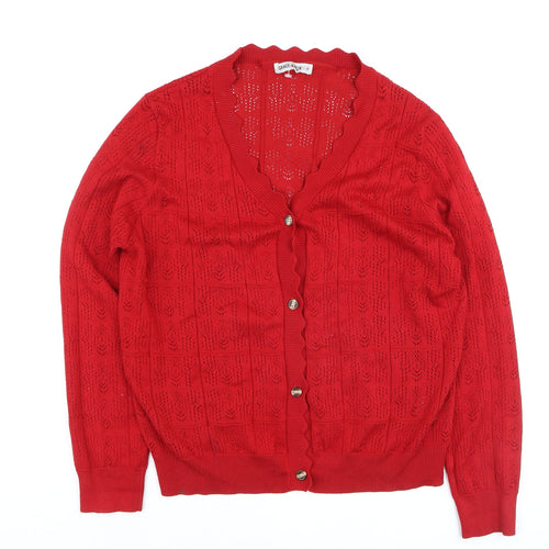 Grace Karin Women's Red V-Neck Open-Knit Cardigan XL