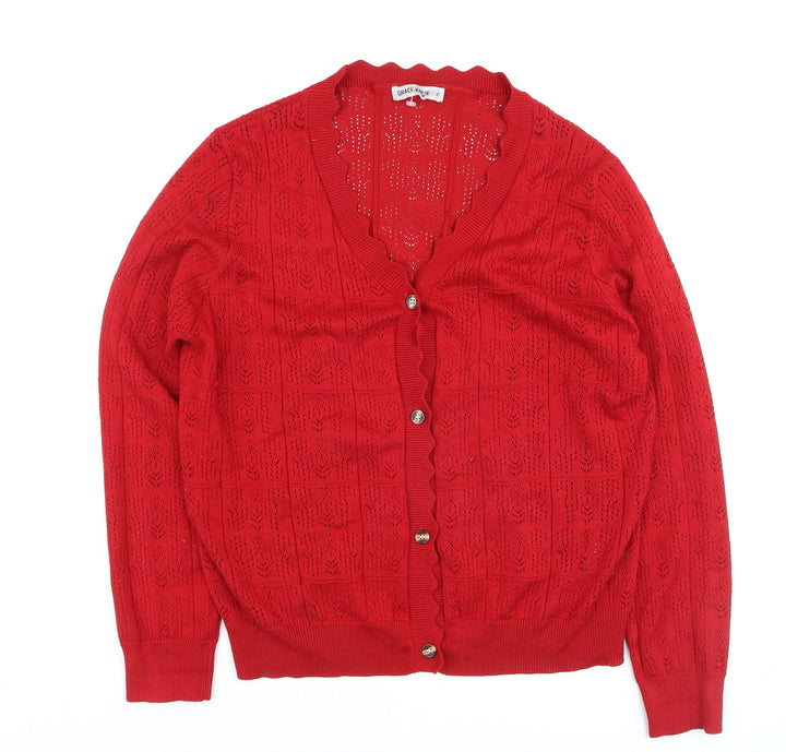 Grace Karin Women's Red V-Neck Open-Knit Cardigan XL