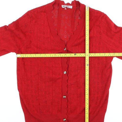 Grace Karin Women's Red V-Neck Open-Knit Cardigan XL