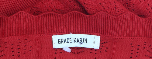 Grace Karin Women's Red V-Neck Open-Knit Cardigan XL