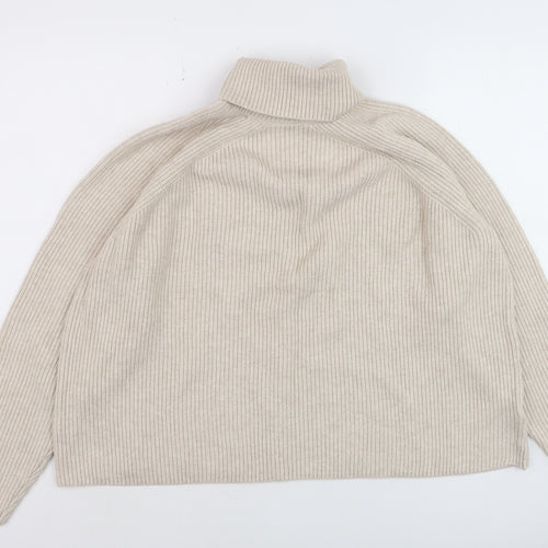 Marks and Spencer Men's Beige Roll Neck Ribbed Knit Jumper L