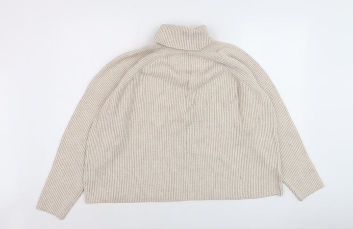 Marks and Spencer Men's Beige Roll Neck Ribbed Knit Jumper L