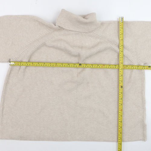 Marks and Spencer Men's Beige Roll Neck Ribbed Knit Jumper L