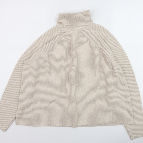 Marks and Spencer Men's Beige Roll Neck Ribbed Knit Jumper L