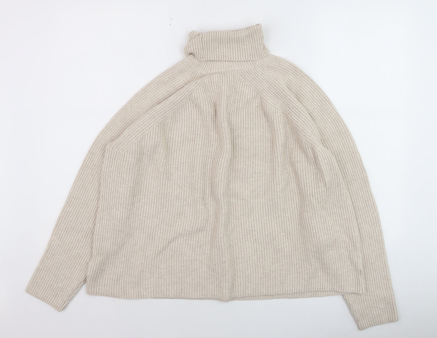 Marks and Spencer Men's Beige Roll Neck Ribbed Knit Jumper L