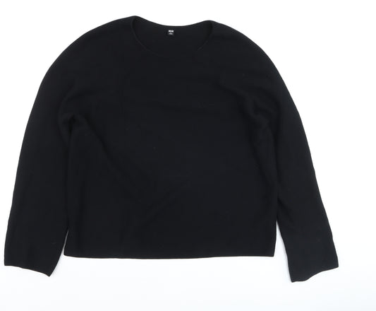 Uniqlo Women Black L Crew Neck Long Sleeve Cotton Pullover Jumper