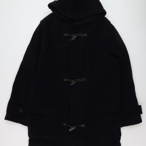 Next Men's Black Wool Duffle Coat Hooded Medium