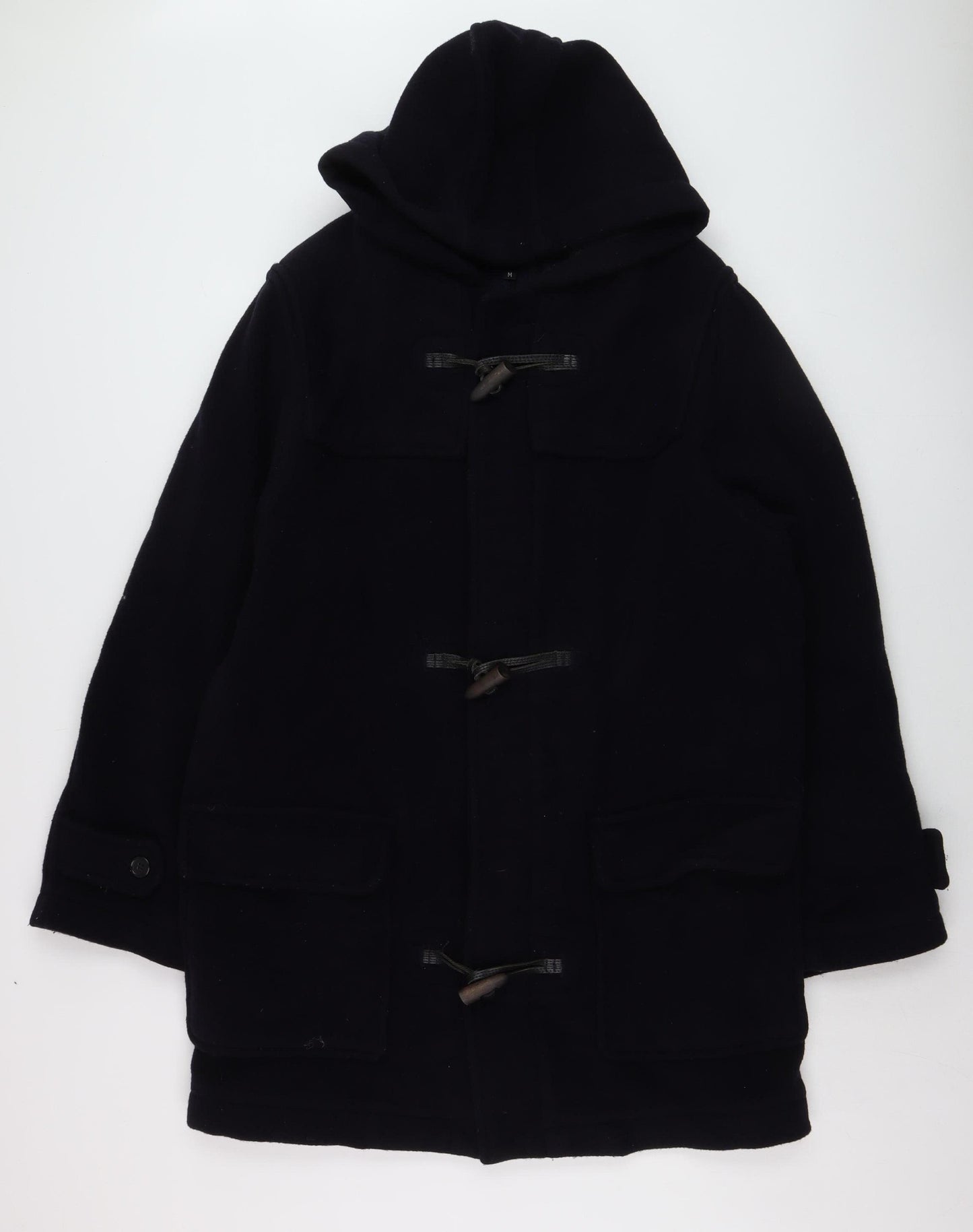Next Men's Black Wool Duffle Coat Hooded Medium
