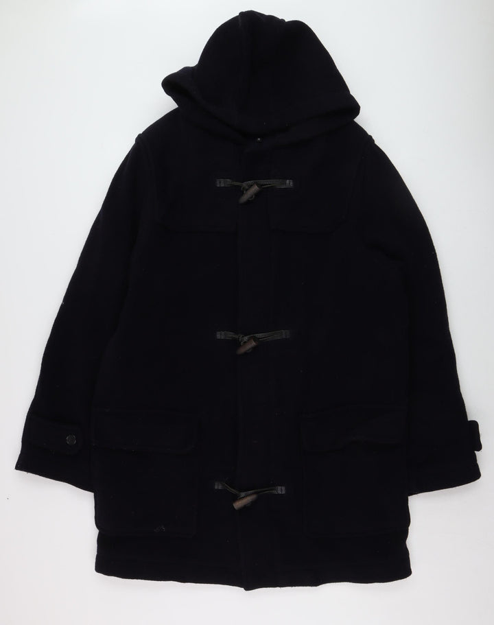 Next Men's Black Wool Duffle Coat Hooded Medium
