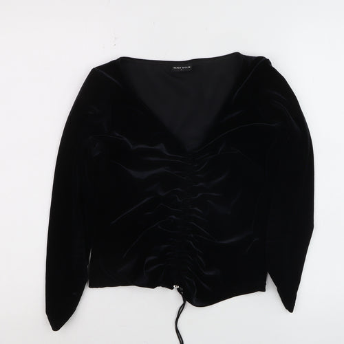 Karen Millen Women’s Black Velvet Long Sleeve V-Neck Blouse Size 14