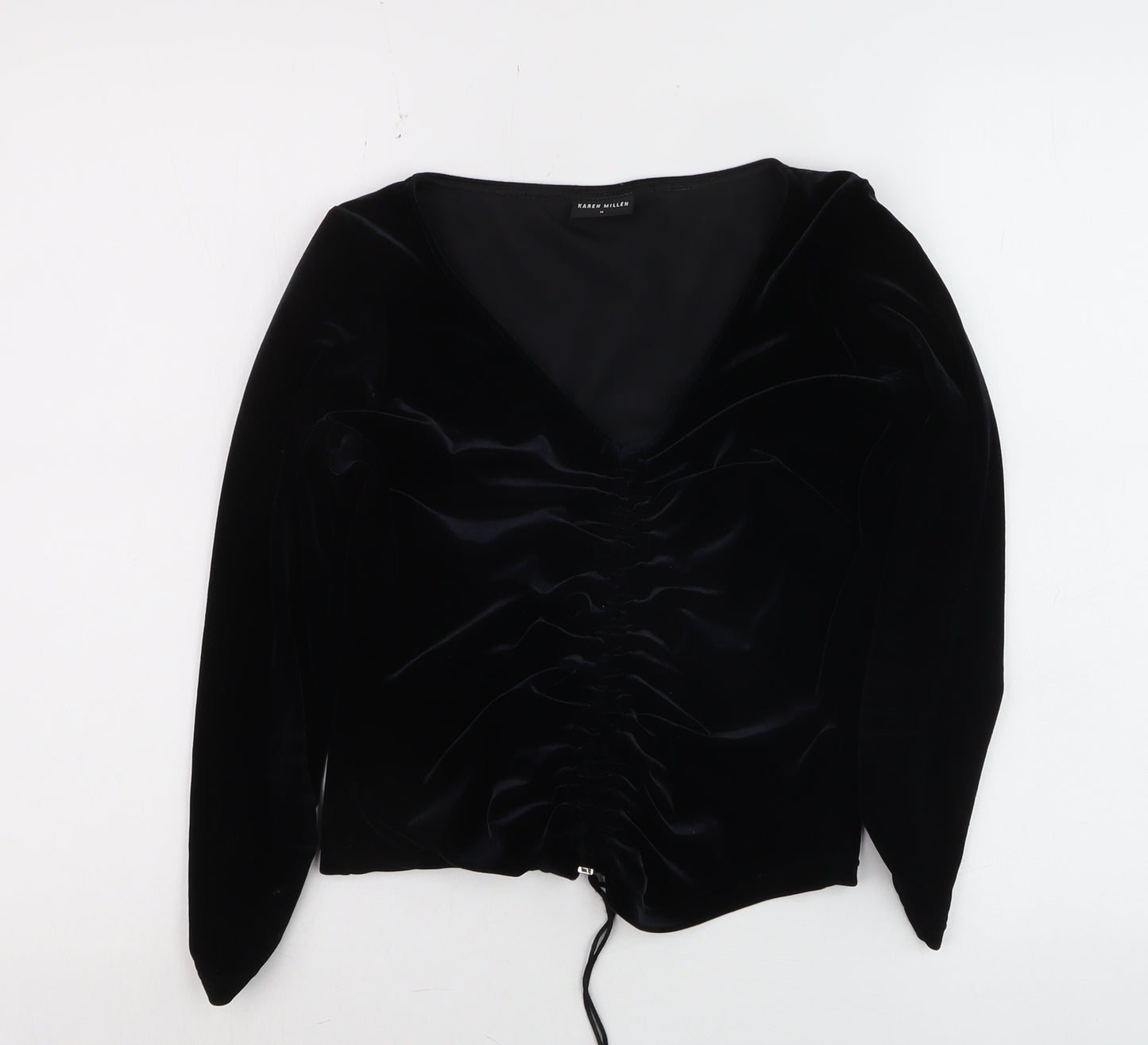 Karen Millen Women’s Black Velvet Long Sleeve V-Neck Blouse Size 14