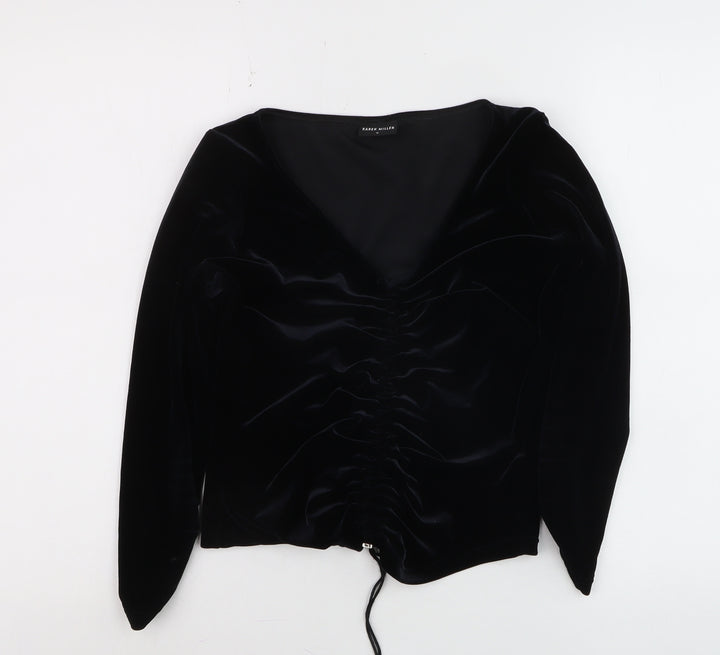 Karen Millen Women’s Black Velvet Long Sleeve V-Neck Blouse Size 14