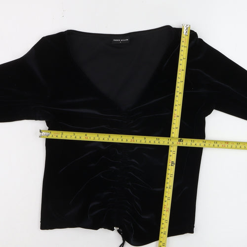 Karen Millen Women’s Black Velvet Long Sleeve V-Neck Blouse Size 14